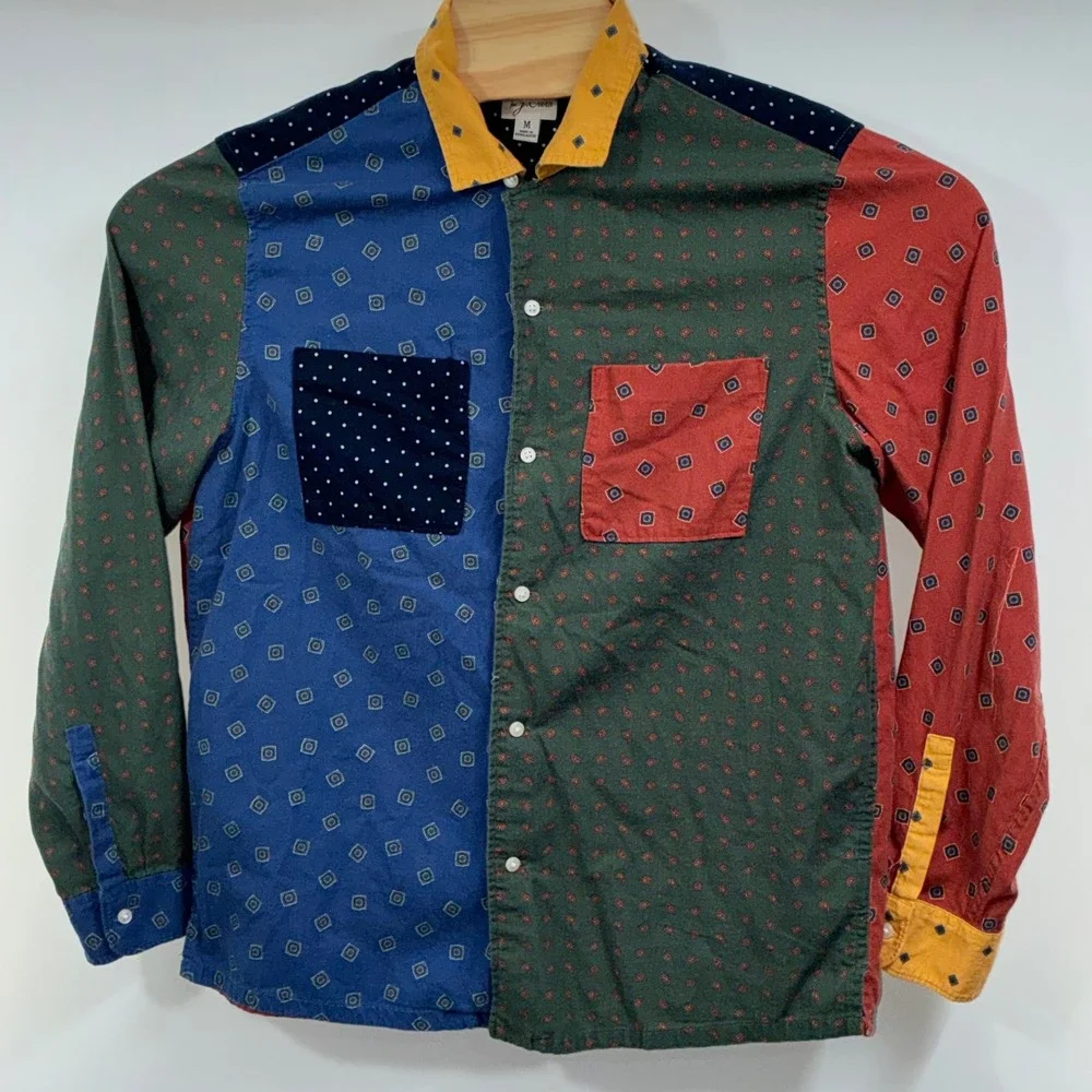 J.Crew Men's M Cotton Wool Challis Patchwork Camp Collar Shirt BK077